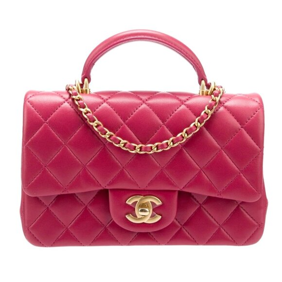 CHANEL Lambskin Quilted Mini Top Handle Rectangular Flap Bag Pink - Picture 1 of 11
